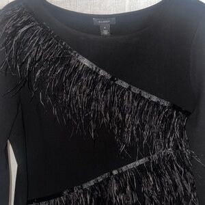Halogen Black Dress with Feather Accents